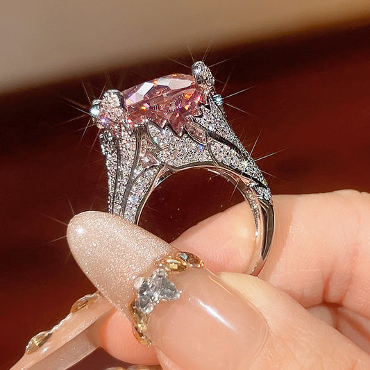 New Fashion Ring With Colorful Gemstones, Blue & Red Corundum, Pink Diamond Inlay, Stylish High-End European And American Style For Women