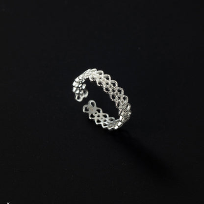 S925 Sterling Silver Lace Edge Ring For Women, Elegant & Premium Niche Design, Hollow Heart Open Index Finger Ring, Trendy