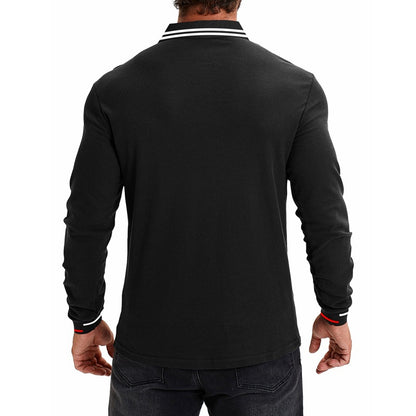 Slim-fit Color-block Lapel Long-sleeve Shirt