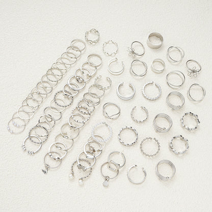 Simple Flower And Butterfly Spiral Ring 66-Piece Set