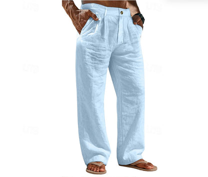 Buttoned-pocket Comfortable Holiday Linen Pants
