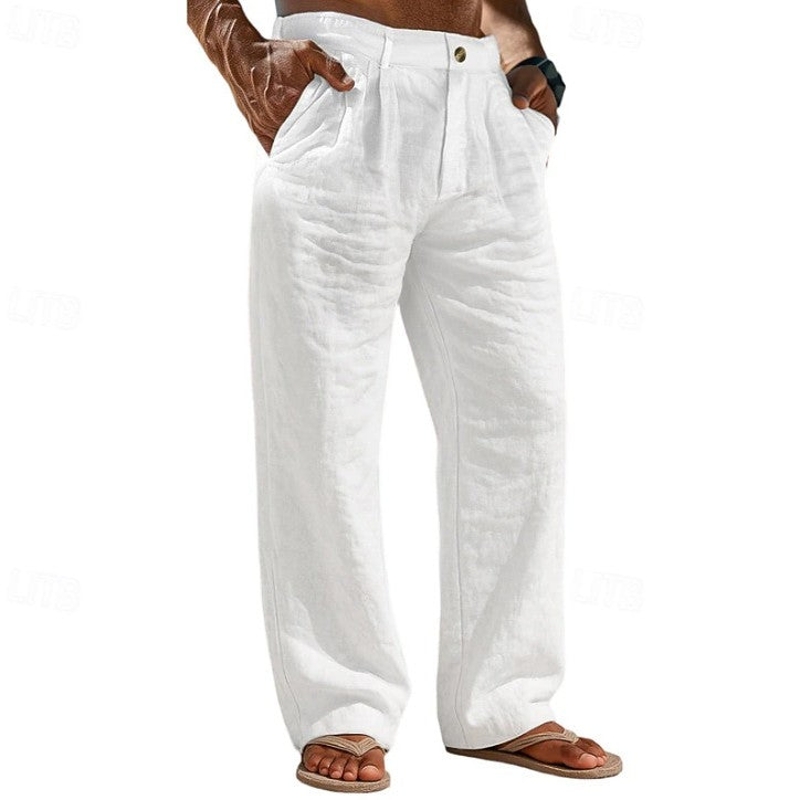 Buttoned-pocket Comfortable Holiday Linen Pants