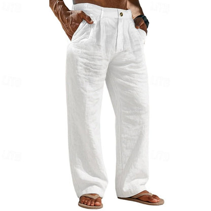 Buttoned-pocket Comfortable Holiday Linen Pants
