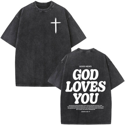 Fashionable Retro Cross Washed Short-Sleeve