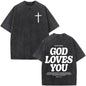 Fashionable Retro Cross Washed Short-Sleeve