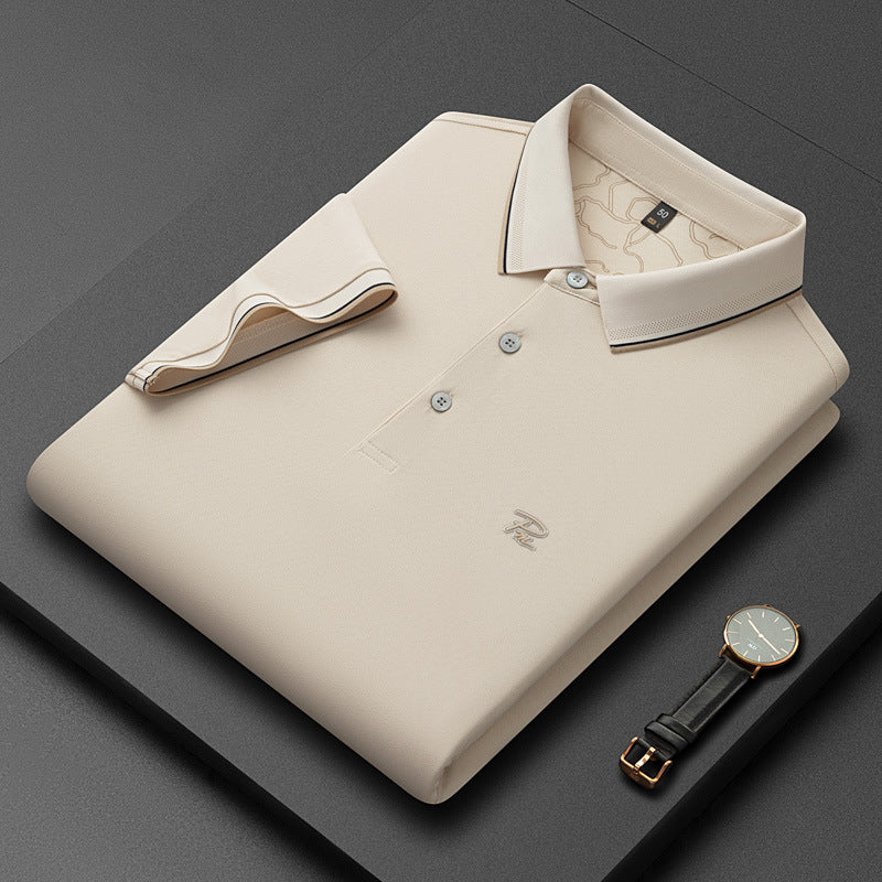 Men's Short-sleeve Lapel Solid-color Top