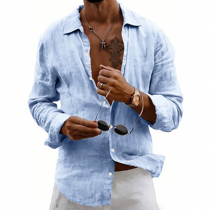 Loose-fit Cardigan With A Lapel Collar Versatile Linen Long-sleeve Shirt