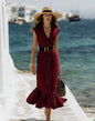 Robe midi tendance en lin mélangé à col en V