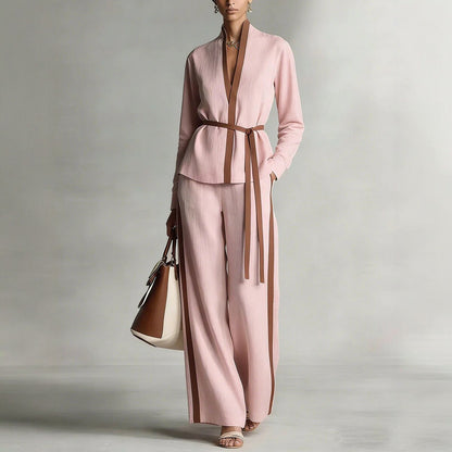 Ensemble cardigan à col mandarin et pantalon large pour femme
