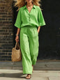 Womens Short-Sleeve Shirt And Loose Pants Two-Piece Set