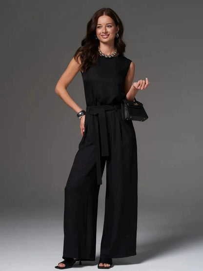 Ensemble pantalon large sans manches pour femme
