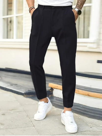 Men's Solid-Colored Slim-Fit Business Trousers