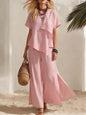 Casual Asymmetrical Short-sleeve Top And Slit Wide-leg Pants Set