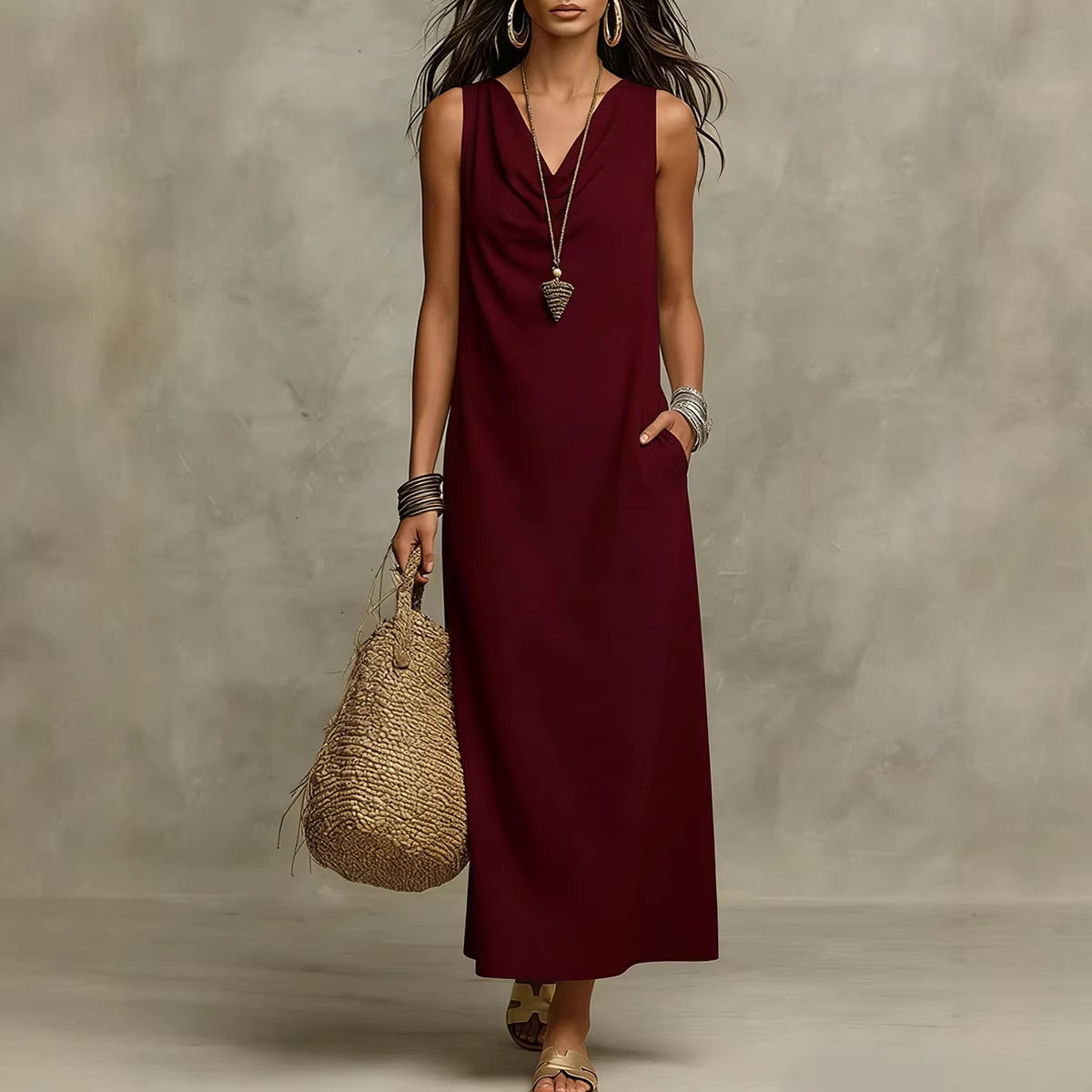 Robe sans manches ample, élégante et stylée à col en V