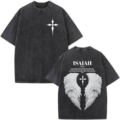 Fashionable Retro Cross Washed Short-Sleeve