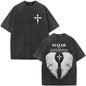 Fashionable Retro Cross Washed Short-Sleeve