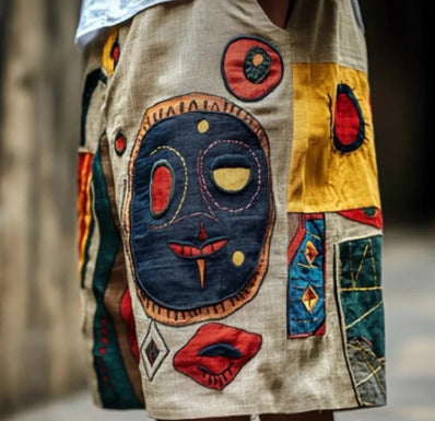 Retro Tribal Mask Geometric Art Men's Casual Shorts