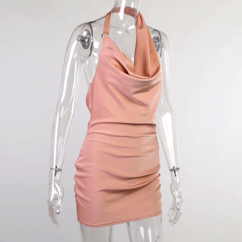 Robe de soirée en satin, col V, dos nu, mini sans manches, robe d'été