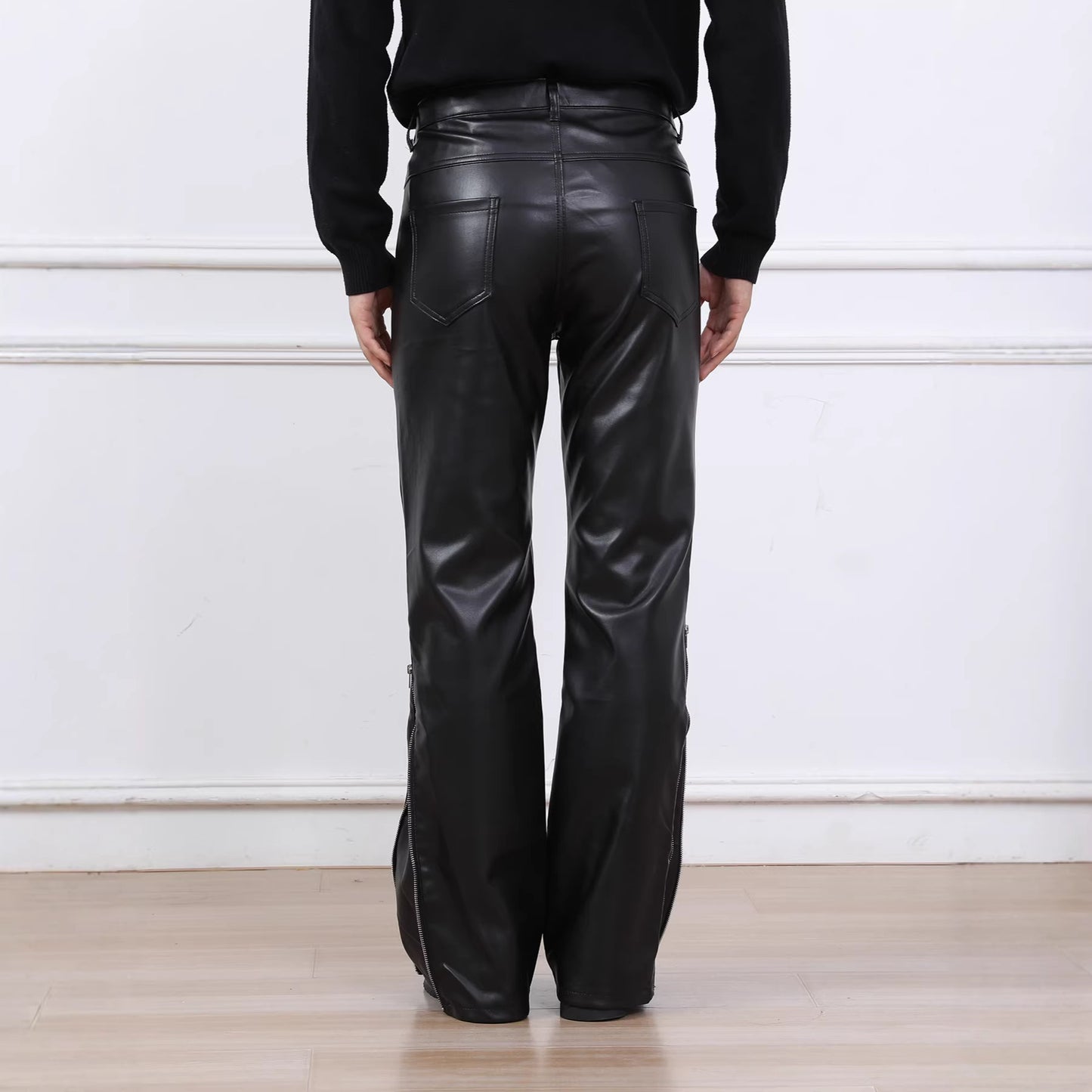 Men's Loose Casual Faux Leather Wide-Leg Pants
