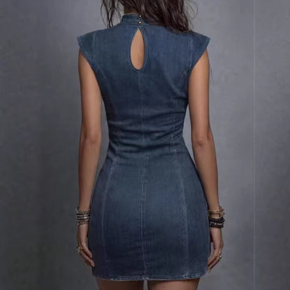 Robe "Indigo Curve" -Effet Denim & Silhouette Sculptée