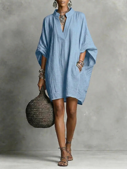 Womens SpringSummer Casual Mid-Sleeve Solid-Color Dress