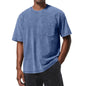 Retro Washed Pocket 3D Digital Print All-Match Crew Neck Short-Sleeve T-Shirt