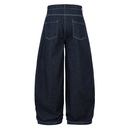 Men's High Waist Wide Leg Cut Off Denim Shorts - Blue Pleated Straight Fit Cotton Blend Jeans for Spring and Autumn
