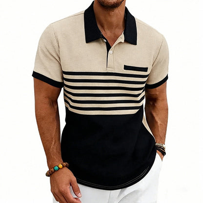 Men's Casual Waffle-Stripe Short-Sleeve Polo Shirt