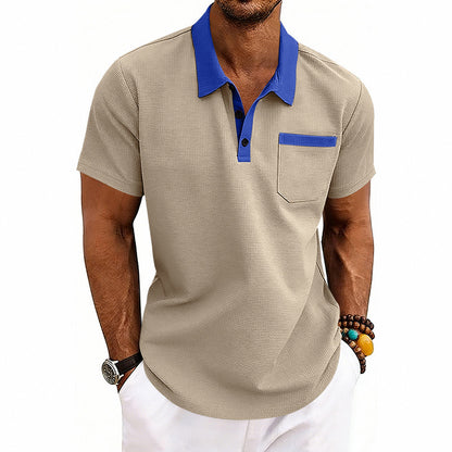 Loose-fit Waffle-Knit Mens Short-Sleeve Polo Shirt