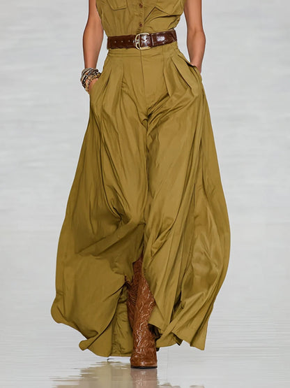 Short-sleeve Shirt-style Long Dress With Pockets