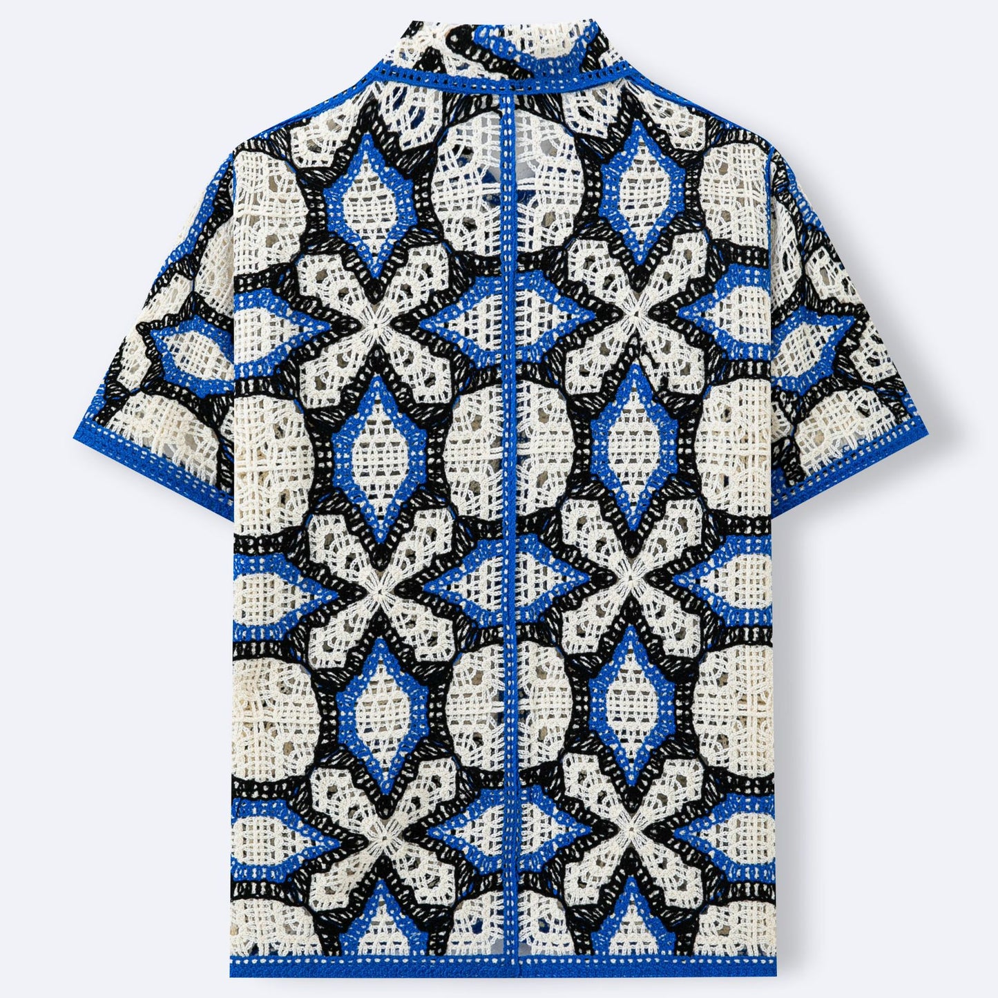 Geometric Jacquard Hollow-Out Knitted Polo Shirt