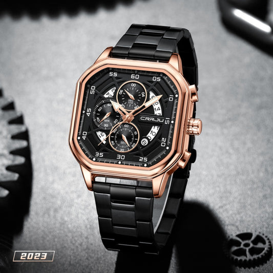 Waterproof Square Couples Multifunctional Calendar Steel-Strap Fashion Watch