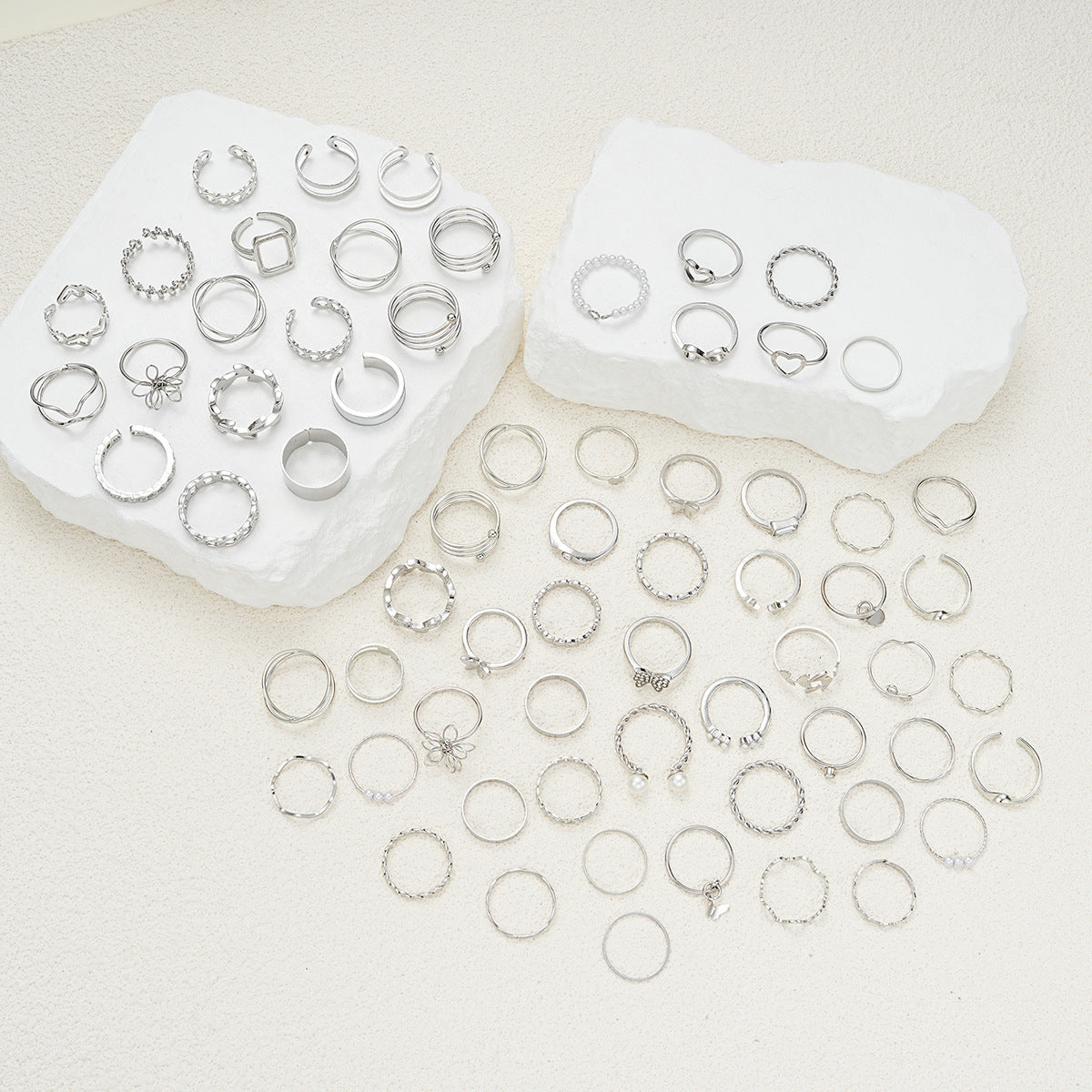 Simple Flower And Butterfly Spiral Ring 66-Piece Set