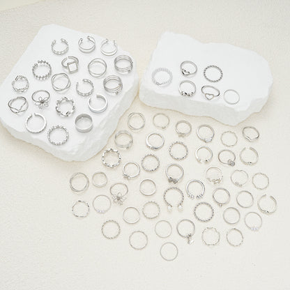 Simple Flower And Butterfly Spiral Ring 66-Piece Set