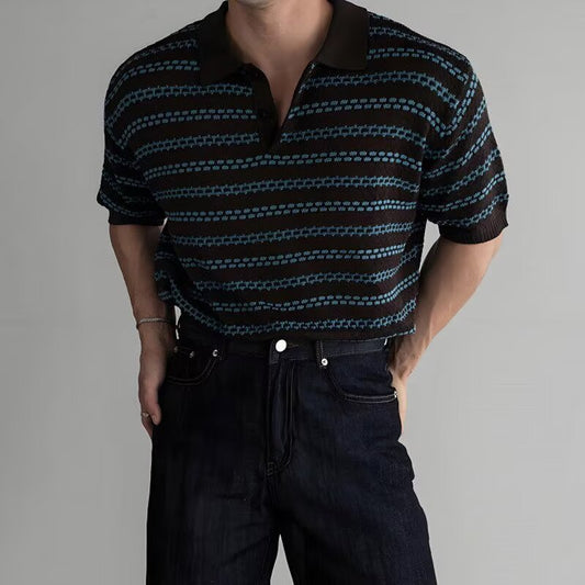Men's Striped Short-Sleeve Knitted Casual Shirt