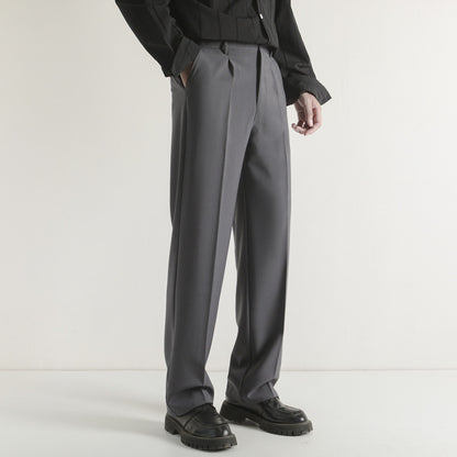 Loose-fit Casual Mens Straight-leg Suit Pants
