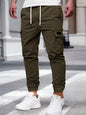 Mens Solid-color Work Pants With Drawstring Elastic Cuffs