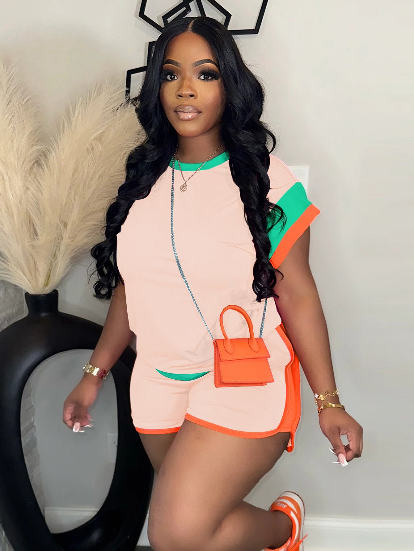Loose-fitting Figure-flattering Two-piece Set With Short Sleeves