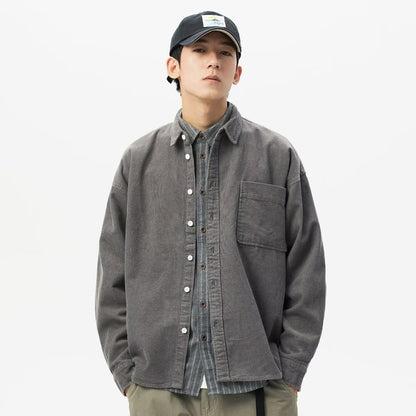 Retro Corduroy Long-Sleeve Shirt Men's Autumn Japanese Style