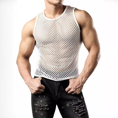 Hollow-out Crewneck Top Fishnet Vest