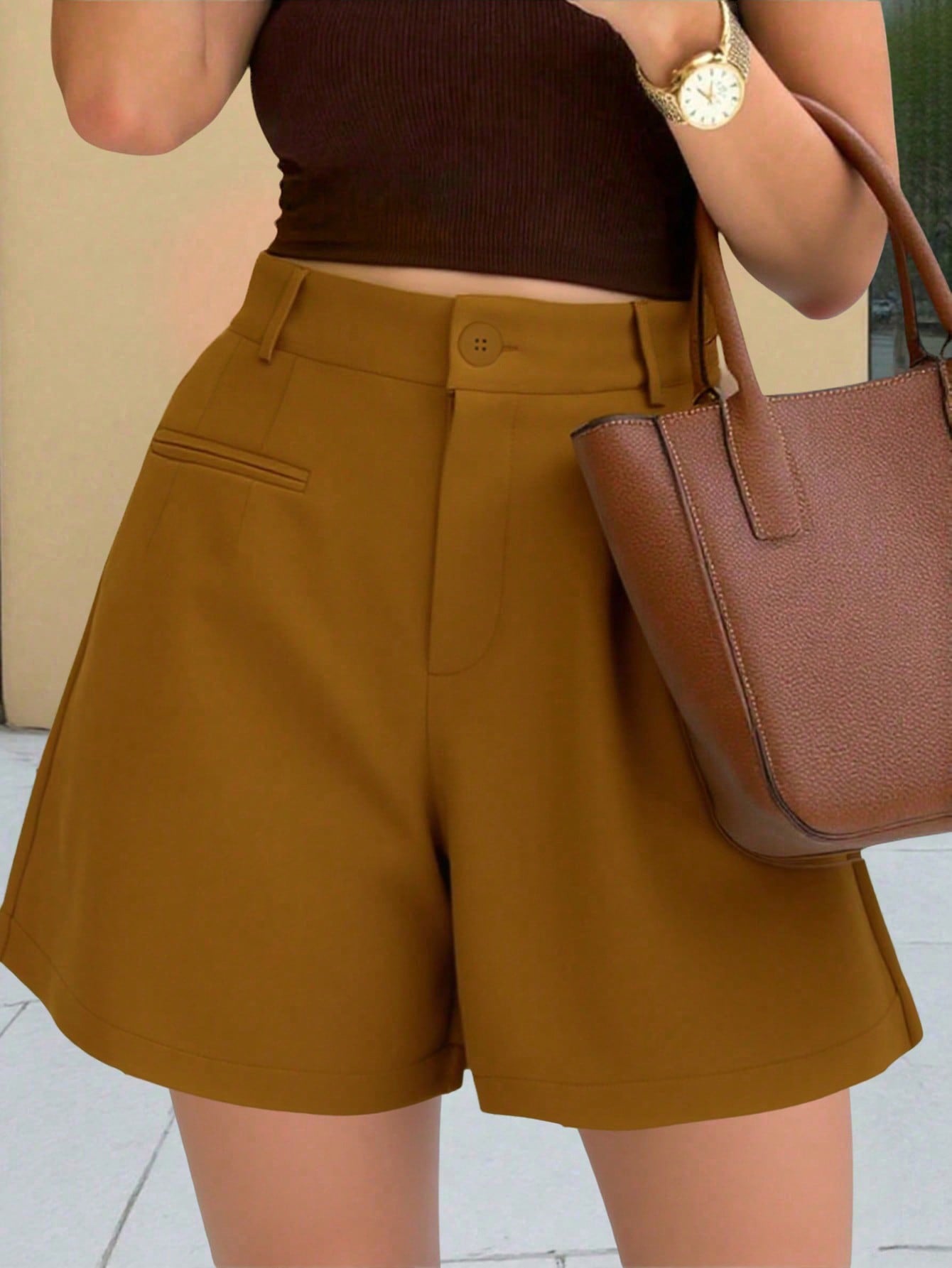 Short pour femme à la mode, décontracté et taille haute, coupe ample et jambes droites