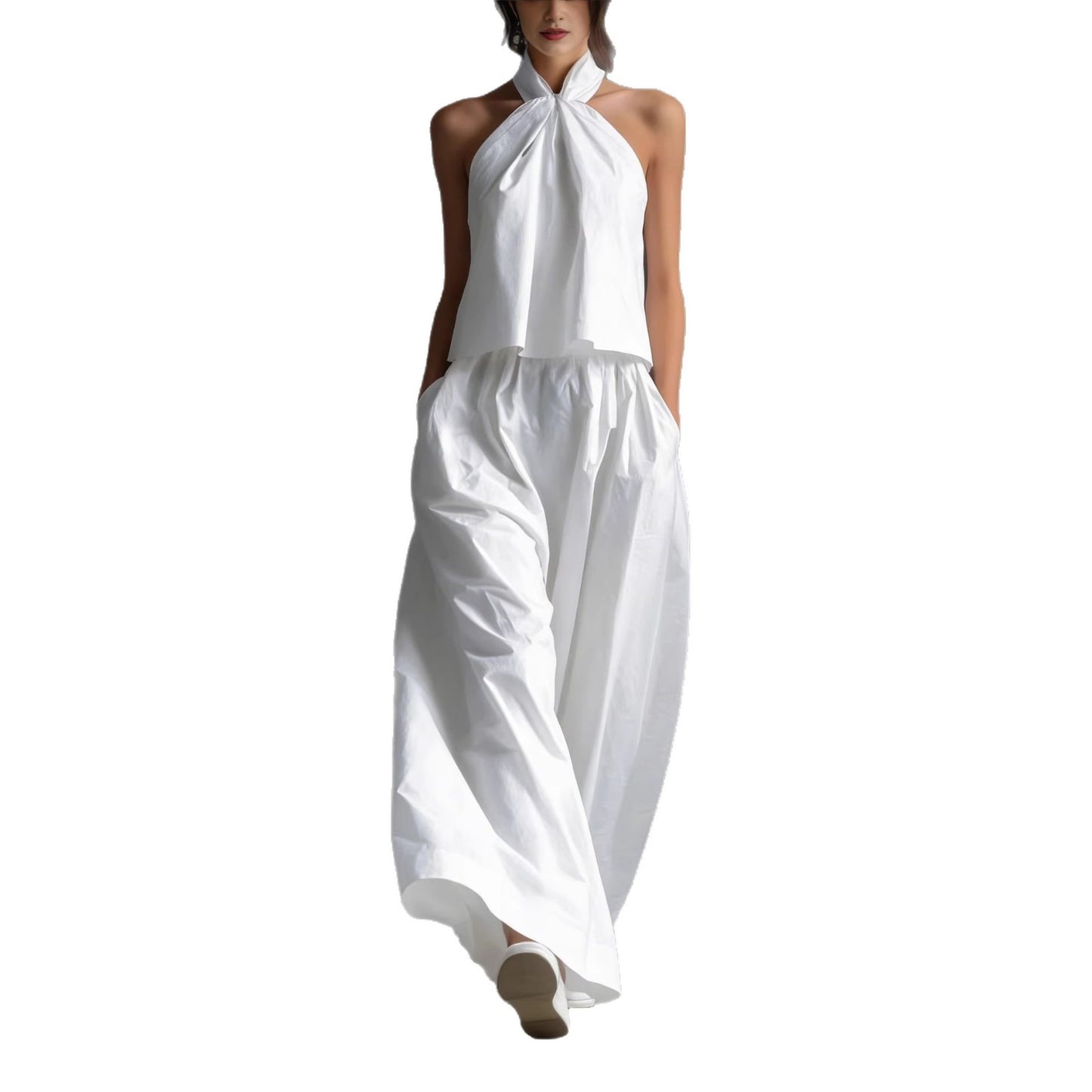 Ensemble deux pièces : haut sans manches ample et pantalon large.
