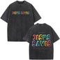 Fashionable Retro Cross Washed Short-Sleeve