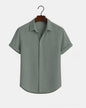 Solid-color Short-sleeve Cotton-linen Shirt For Men
