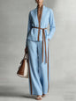 Ensemble cardigan à col mandarin et pantalon large pour femme