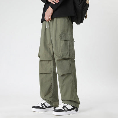Summer Ice Silk Trousers Multi-Pocket Loose Straight-Cut Casual Sports Pants For Men