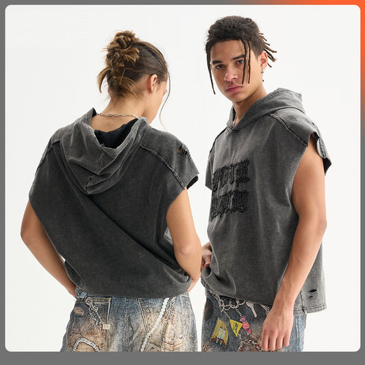 Merican-style Vintage Hooded Sleeveless Vest For Men
