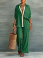 Contrast-color Casual Solid-color Loose Pants Two-piece Set