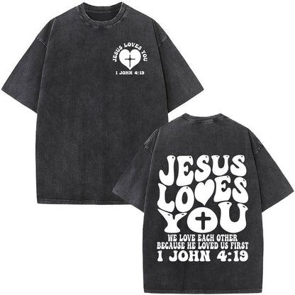 Fashionable Retro Cross Washed Short-Sleeve