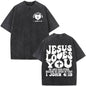 Fashionable Retro Cross Washed Short-Sleeve